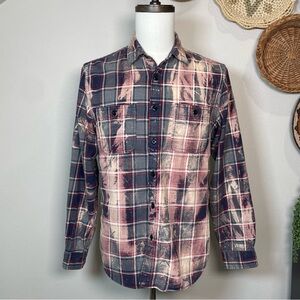 Franklin Flannels Navy Blue Plaid Button Up Flannel Size Medium Unisex